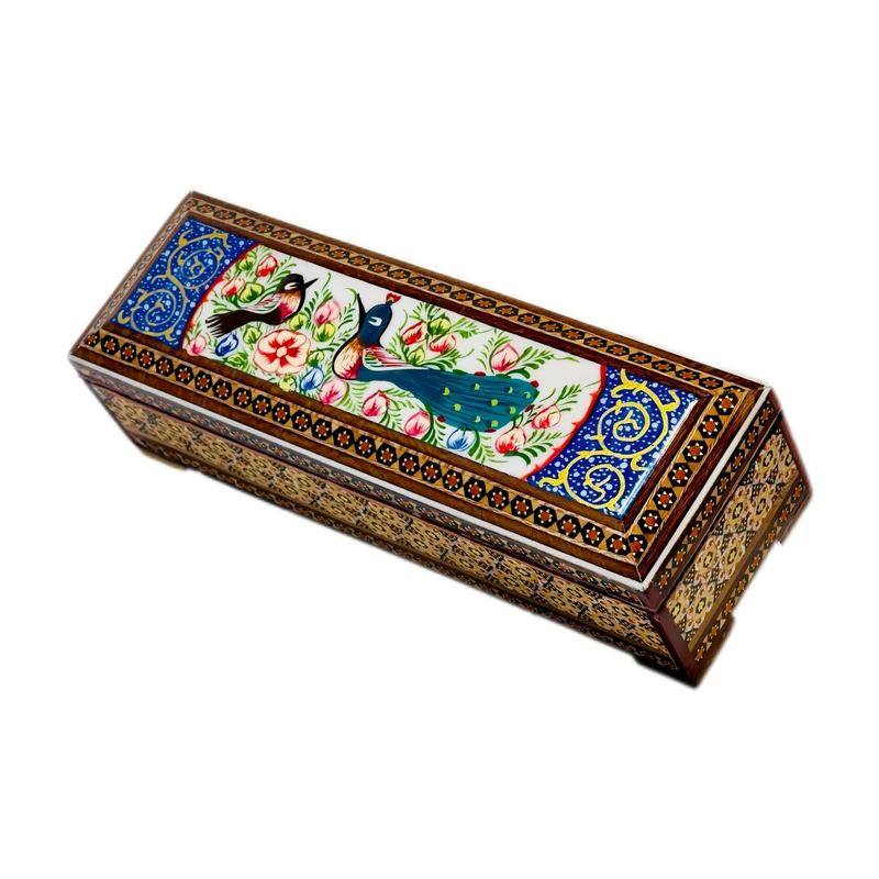 محصول نمونه تستی قلمدان خاتم کاری چوبی مدل گل و مرغ